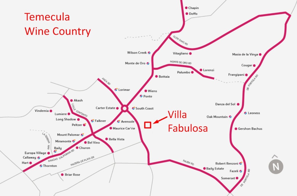 Temecula Wine Country map showing Villa Fabulosa